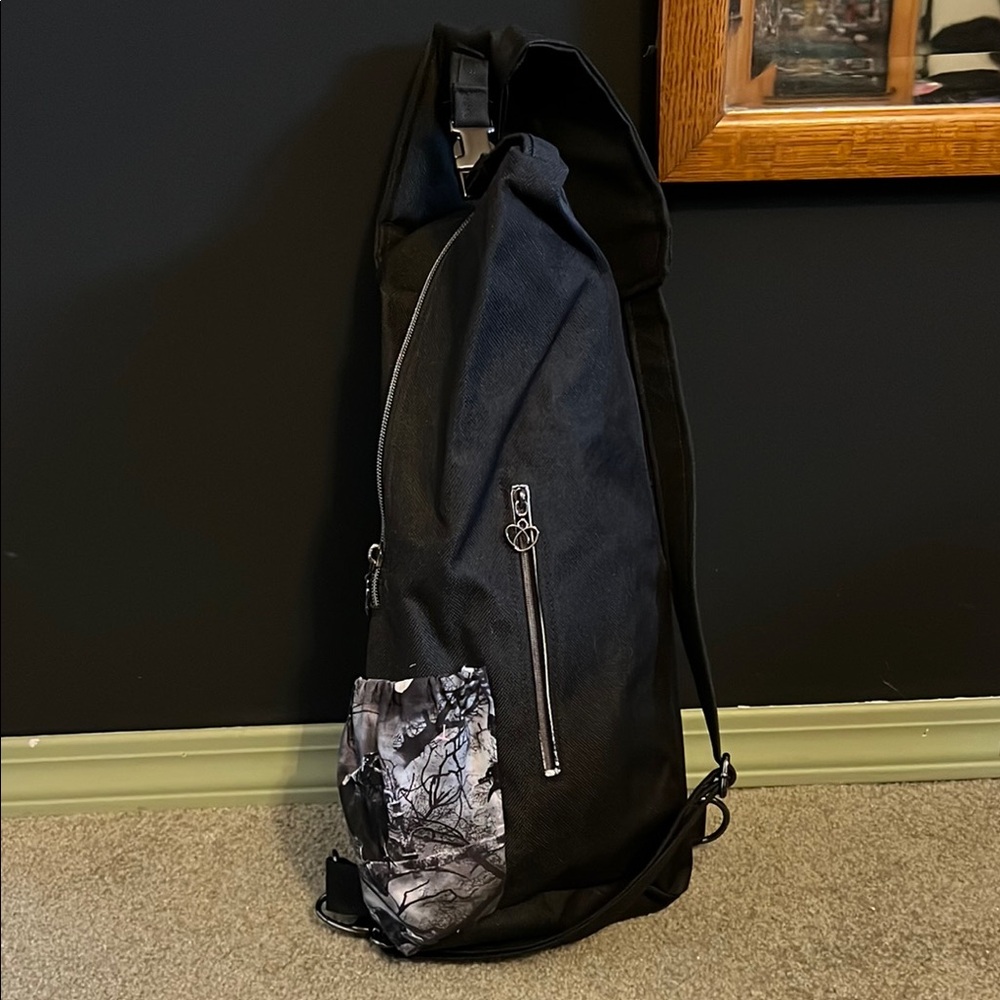 Black Backpack with Witch Print Accent